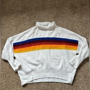 Cozy White Sweater with Rainbow Stripes